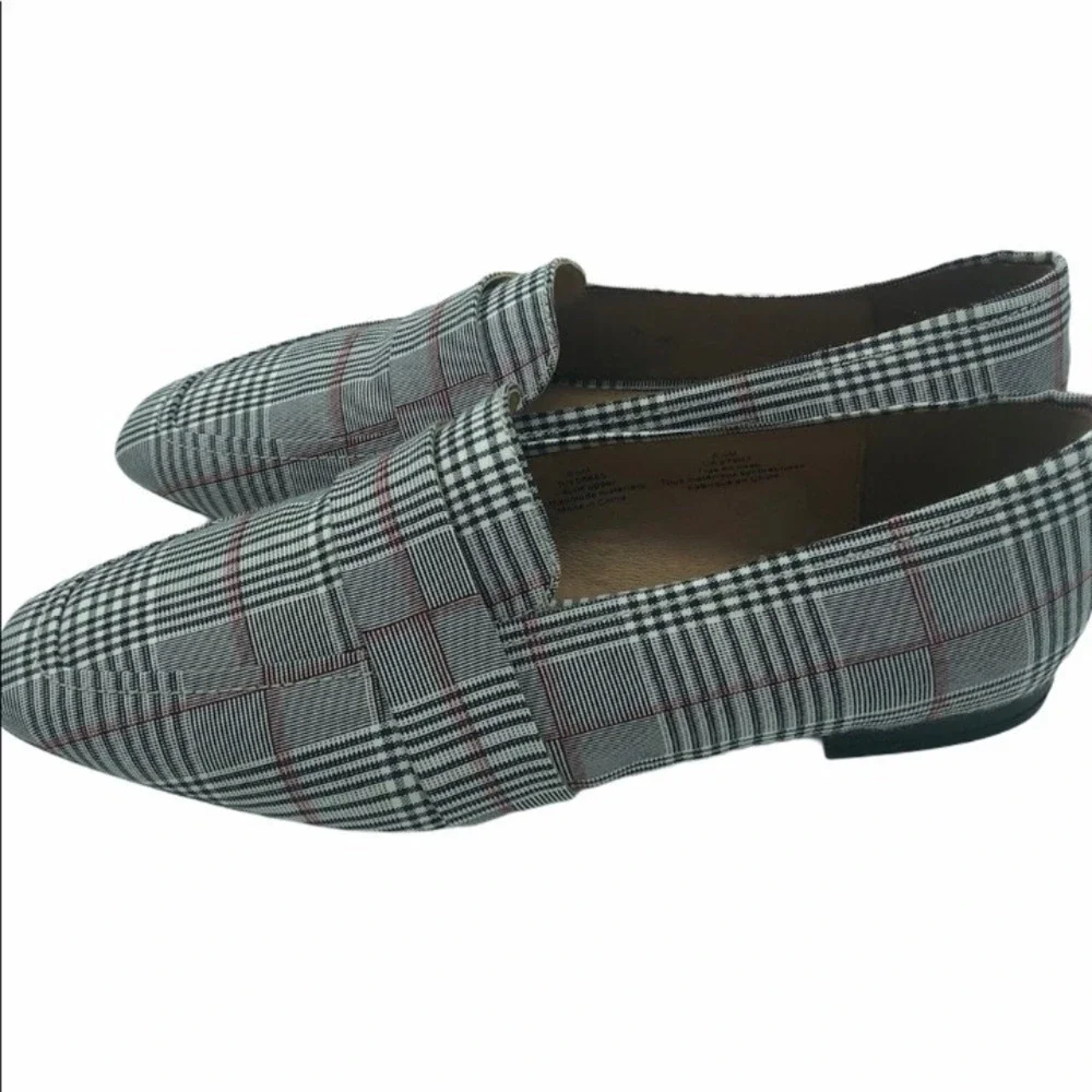 Halogen Grey Plaid Glen Check Penny Loafers Slip On Flats Womens 8.5